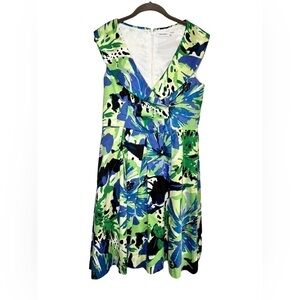 Calvin Klein Floral V-Neck Folded Collar Fit and Flare Pleated Skirt Dress 10